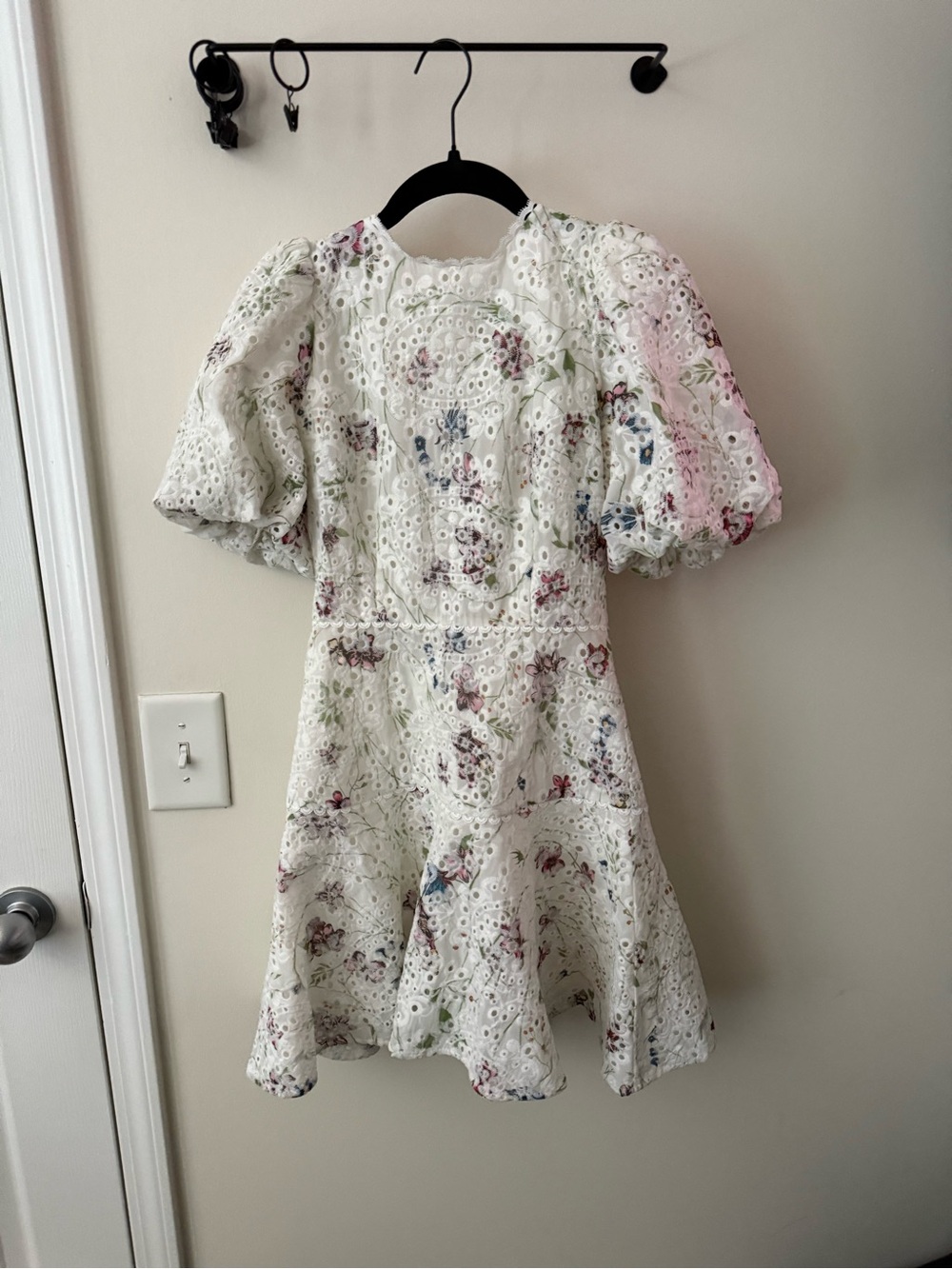 Gianni Bini White Eyelet Dress with Pastel Floral Print